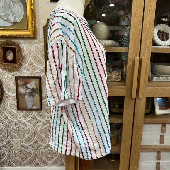 Colorful Sequin Striped Women's Top - Picture 3 of 4